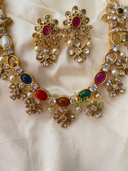 AD Stone Simple Choker -Floral -Navarathna-G8853