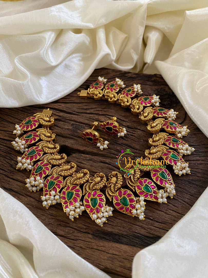 Precious Jadau Kundan Short Neckpiece-Pearl -J1623