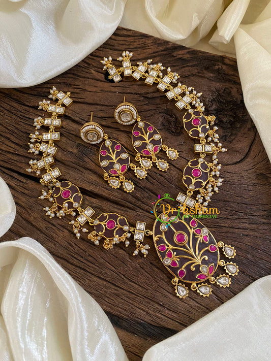 Meenakari Jadau Kundan Short Neckpiece-Red -J1622