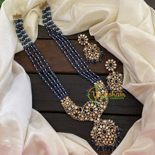 Dark Blue Bead Victorian Diamond Neckpiece-VV477