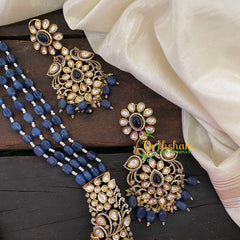 Dark Blue Bead Victorian Diamond Neckpiece-VV477