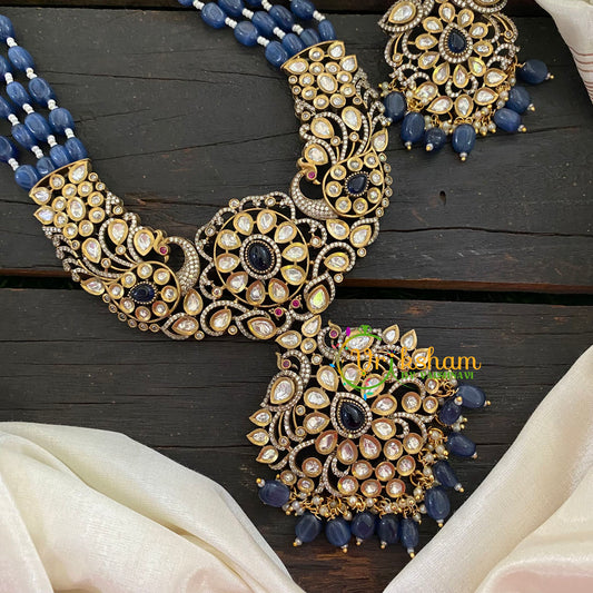 Dark Blue Bead Victorian Diamond Neckpiece-VV477