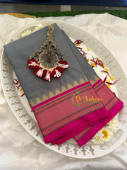 Grey with Pink Rani Paithani Soft Silk Saree -VS7349