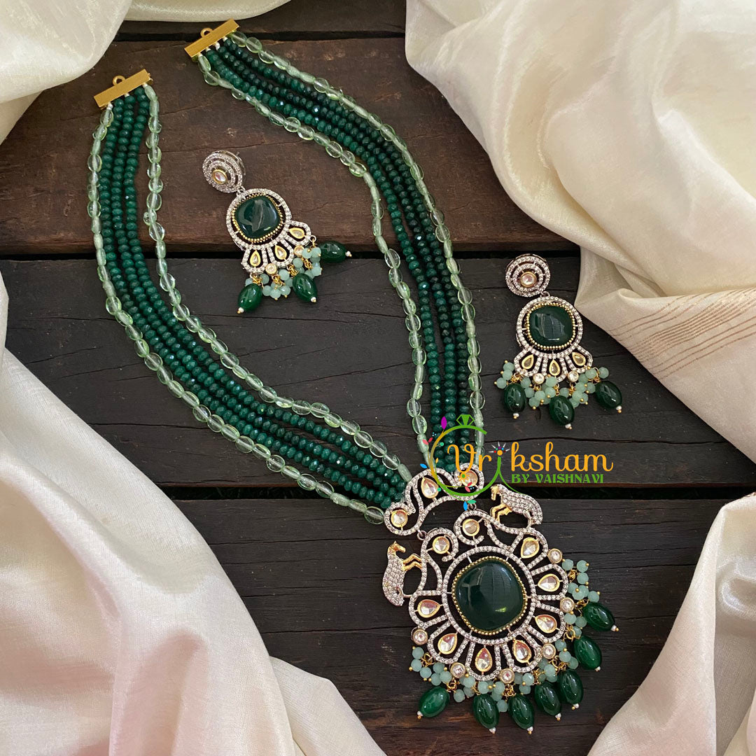 Green Bead Victorian Diamond Neckpiece-VV473