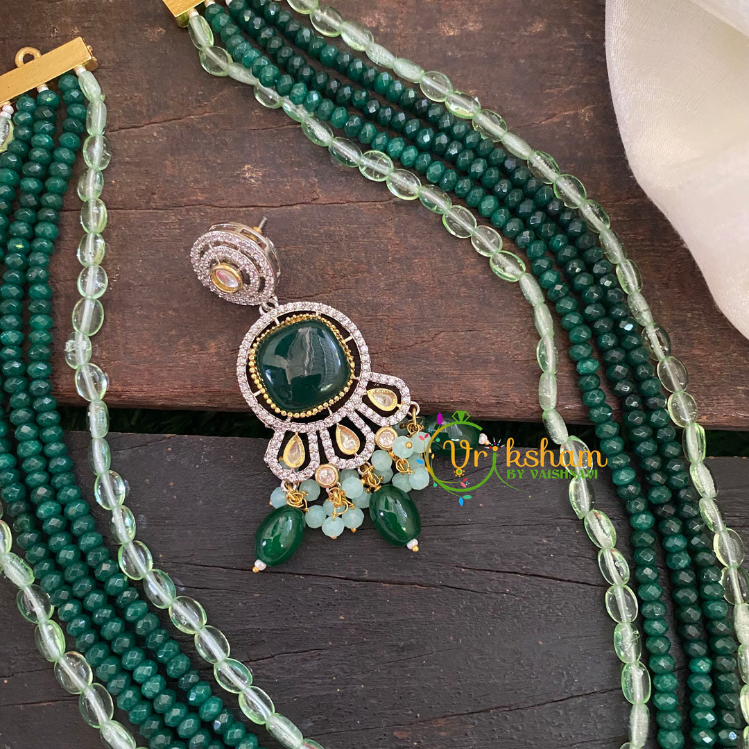 Green Bead Victorian Diamond Neckpiece-VV473
