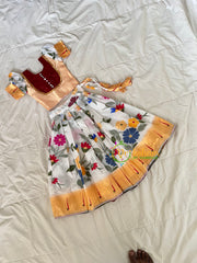 Gold with White Floral Indian Traditional Girls Lehenga-VS1806
