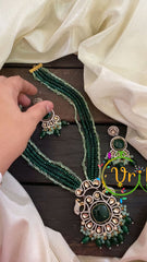 Green Bead Victorian Diamond Neckpiece-VV473