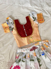 Gold with White Floral Indian Traditional Girls Lehenga-VS1806