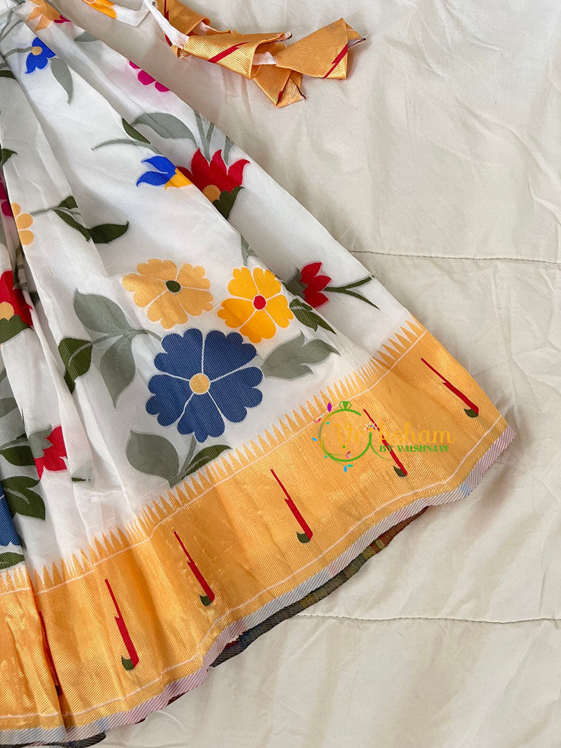 Gold with White Floral Indian Traditional Girls Lehenga-VS1806