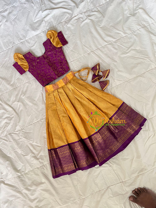 Yellow with Purple Indian Traditional Girls Lehenga-VS1805