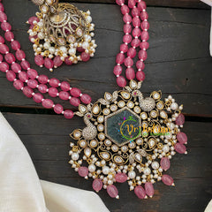 Red Pink Bead Victorian Diamond Neckpiece-VV471