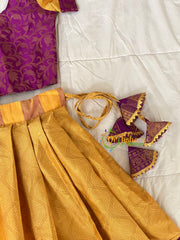 Yellow with Purple Indian Traditional Girls Lehenga-VS1805