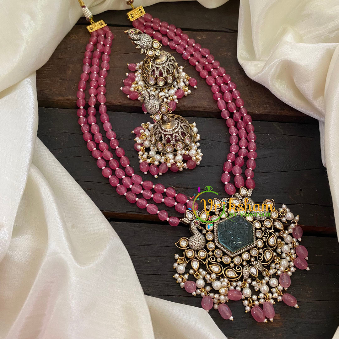 Red Pink Bead Victorian Diamond Neckpiece-VV471