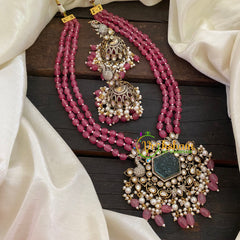 Red Pink Bead Victorian Diamond Neckpiece-VV471