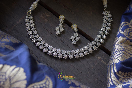 Dual Layer American Diamond Style neckpiece - Silver Tone-G673