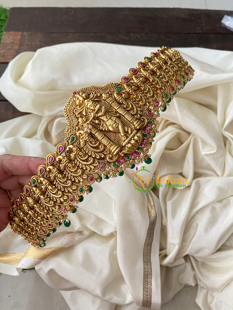 Sri Krishna Hipbelt–Gold Look alike Temple Hipbelt-Green Bead-G4432