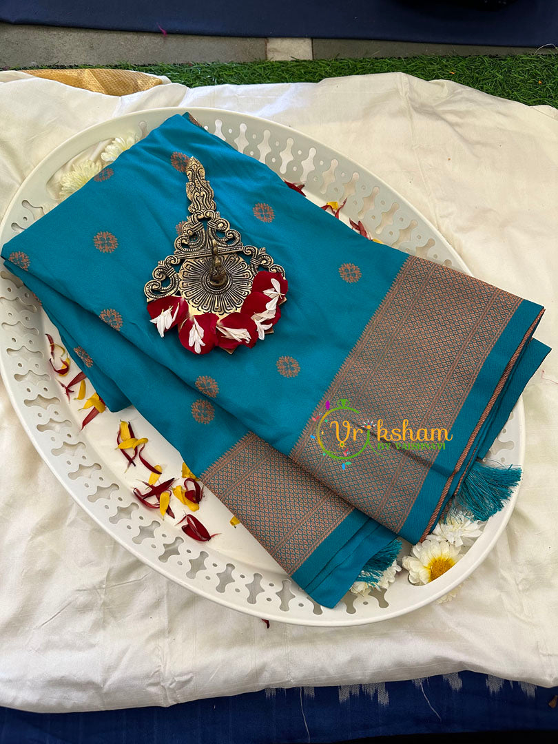 Teal Blue Paithani Semi Soft Silk Saree -VS738