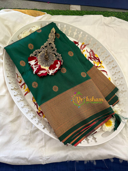 Dark Green Paithani Semi Soft Silk Saree -VS735