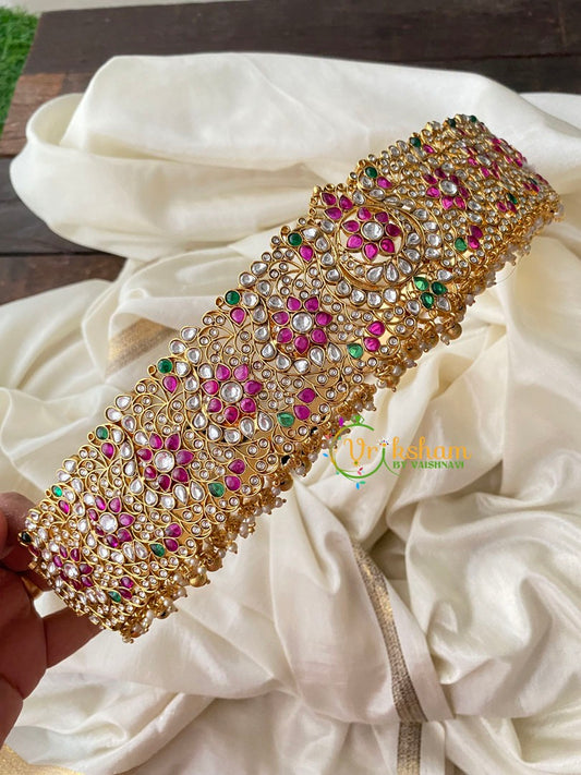 Exquisite Kundan and Kemp Hip Belt-Gold bead Pearl -G4423