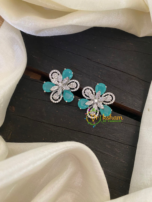 Sea Blue American Diamond Stud -Floral -G6617