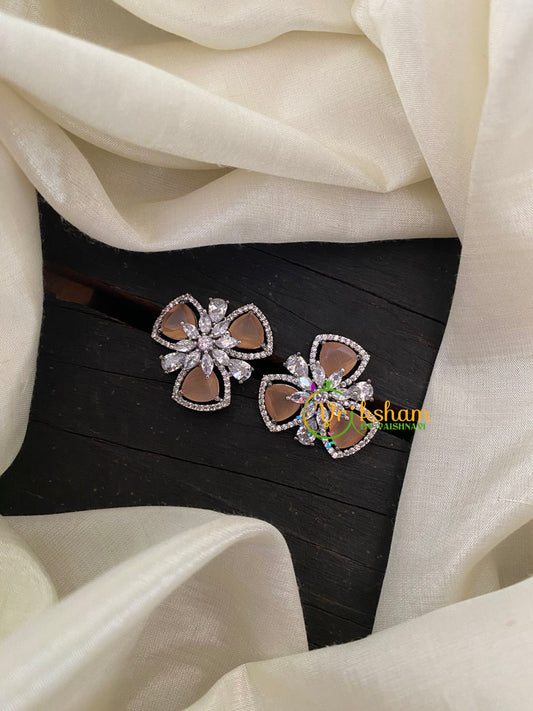 Brown Floral American Diamond Stud -G6628