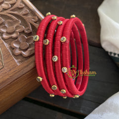 Red Silk Thread Bangles with Glossy stone-G3624