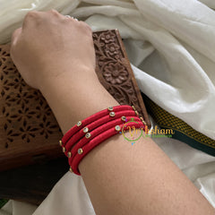 Red Silk Thread Bangles with Glossy stone-G3624