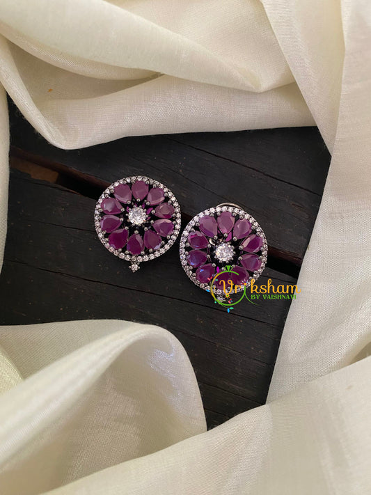 Maroon Round American Diamond Stud -G6636