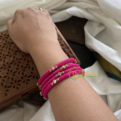 Pink Silk Thread Bangles with Glossy Stone-G3622