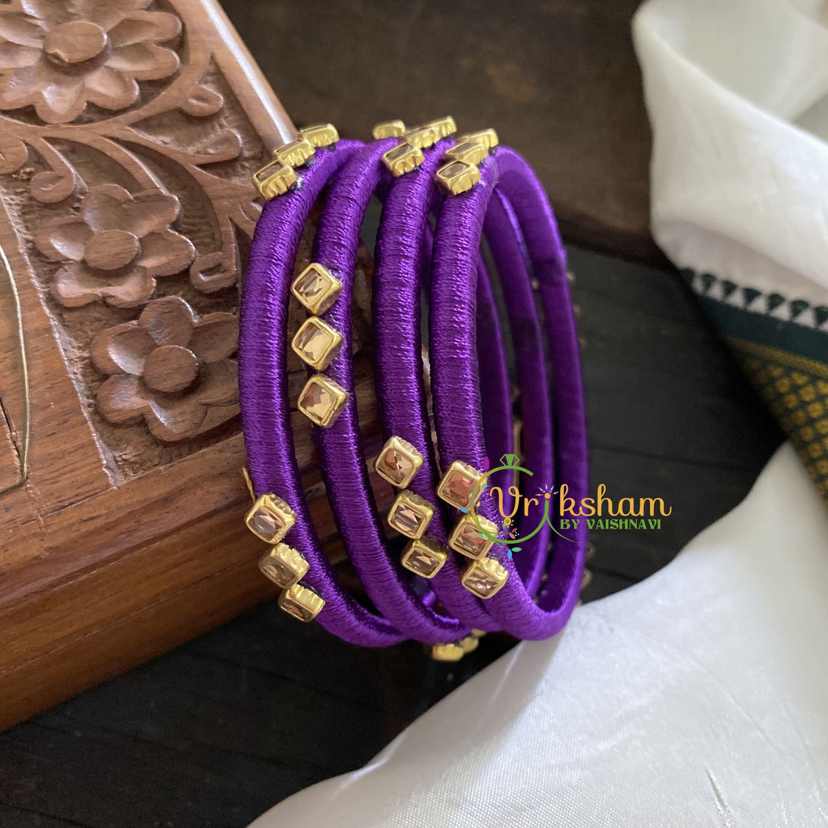 Violet Silk Thread Bangles with Glossy Stone-G3621 – vrikshamindia