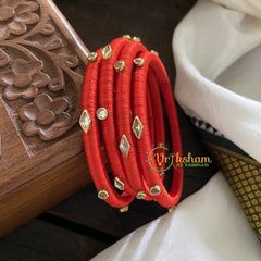 Orange Silk Thread Bangles with Glossy Stone-G3620