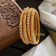Gold Yellow Silk Thread Bangles with Glossy Stone-G3619