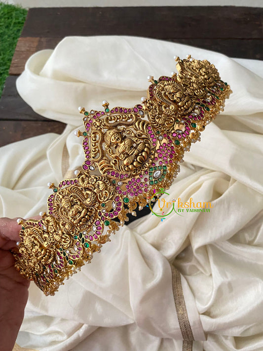 Premium AD Stone Lakshmi Temple Hipbelt-Gold Bead–G4428