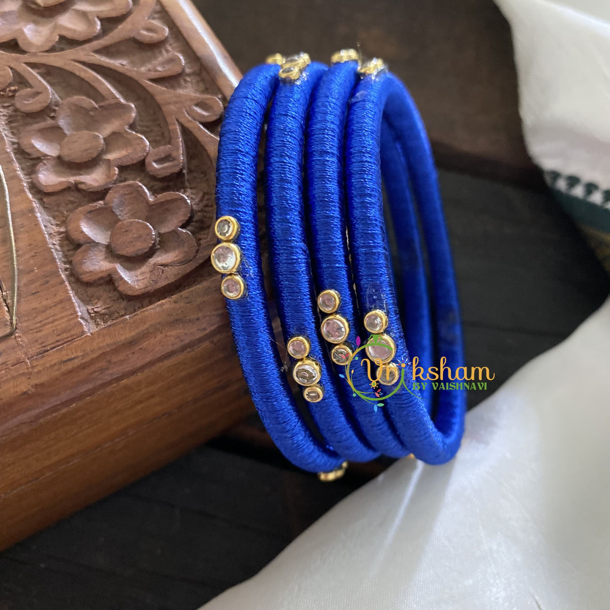 Royal Blue Silk Thread Bangles with Glossy Stone-G3618