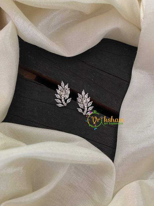 White Tone American Diamond Stud -Fern -G6646