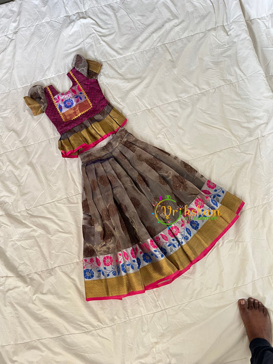 Grey with Wine Red Indian Traditional Girls Lehenga-VS1815