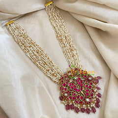 Layered White Bead Jadau Kundan Pendant Mala -J1650