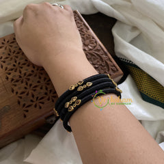 Black Silk Thread Bangles with Glossy Stone-g3616