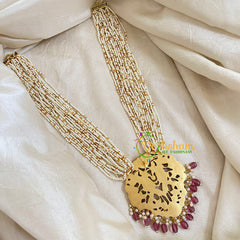 Layered White Bead Jadau Kundan Pendant Mala -J1650