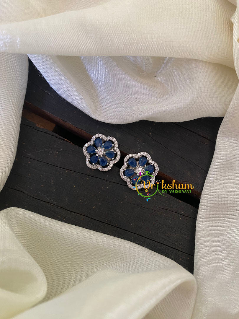 White Tone American Diamond Stud -Dark Blue -G6658