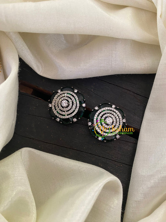 White Tone Green American Diamond Stud -G6662