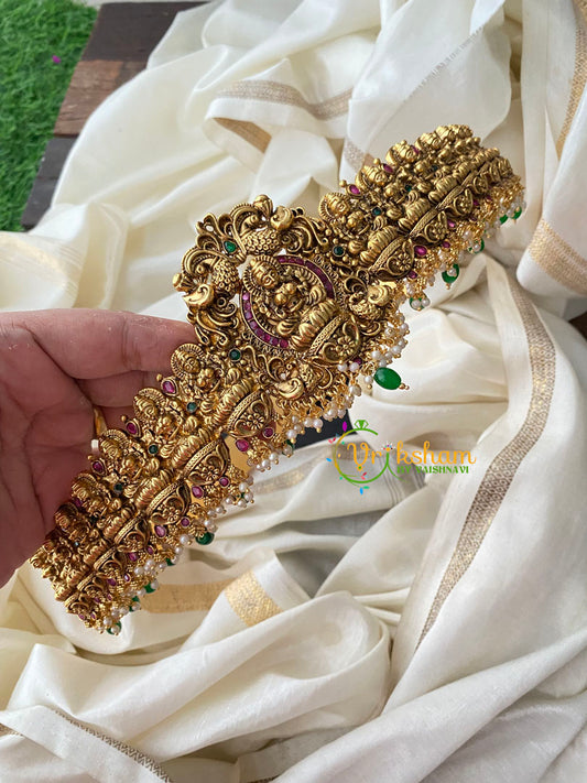 Lakshmi Hipbelt– Gold Look alike Temple Hipbelt-Green Bead-G4430