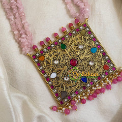 Rose Bead Jadau Kundan Pendant Mala-Navrathna -J1653