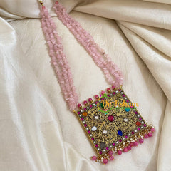 Rose Bead Jadau Kundan Pendant Mala-Navrathna -J1653