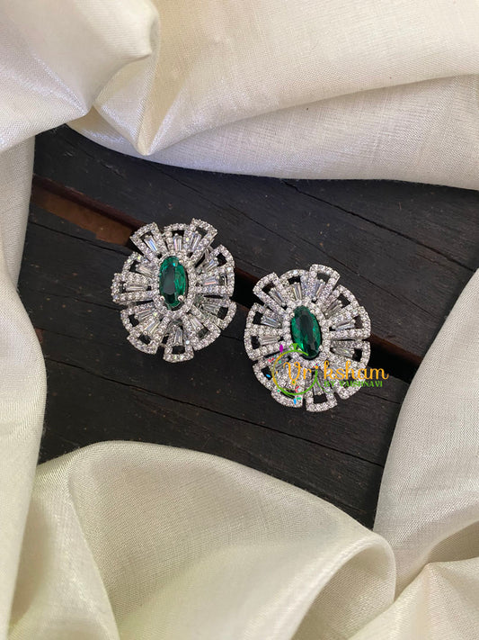 Emerald White Tone American Diamond Stud -G6669