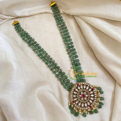 Pastel Green Bead Jadau Kundan Pendant Mala -J1658