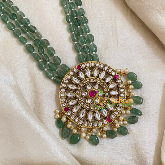 Pastel Green Bead Jadau Kundan Pendant Mala -J1658