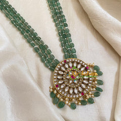 Pastel Green Bead Jadau Kundan Pendant Mala -J1658