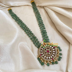 Pastel Green Bead Jadau Kundan Pendant Mala -J1658