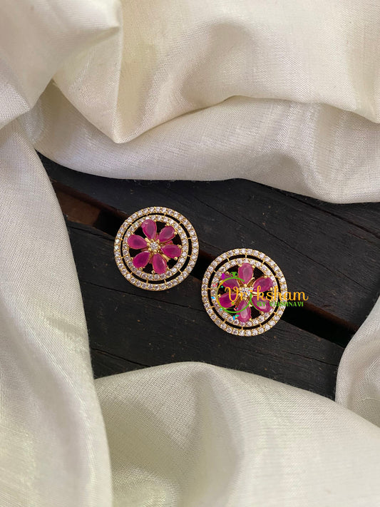 Gold Tone Pink American Diamond Stud -G6684